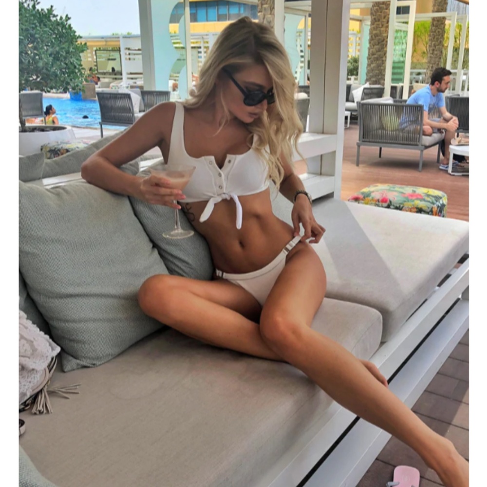 Knot Front Ribbed Top With Low Rise Bikini